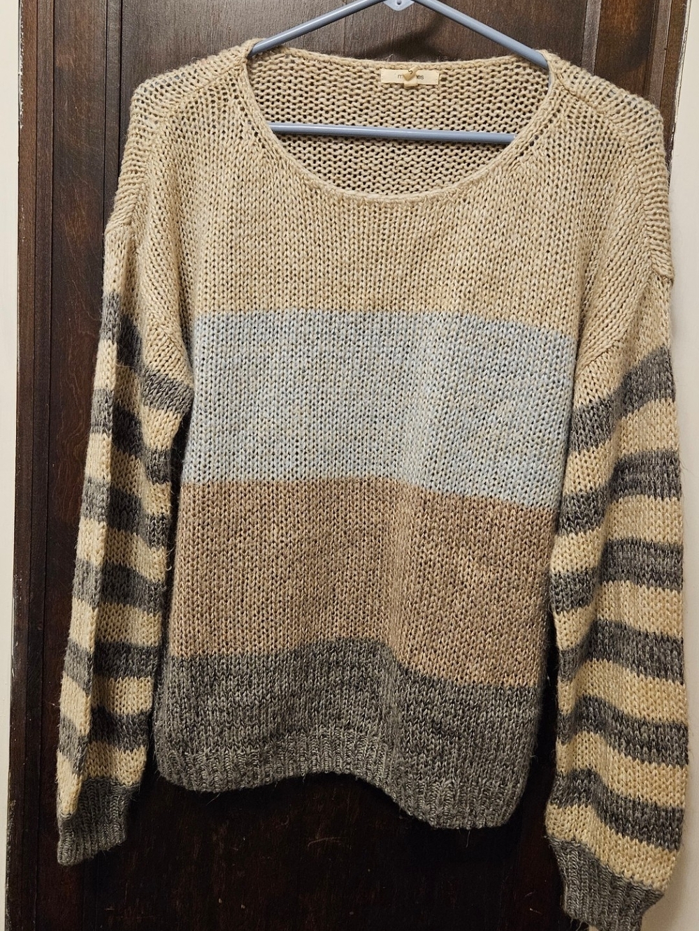 Maurices Striped Colorblock Crewneck Sweater in Cream, Gray, Tan